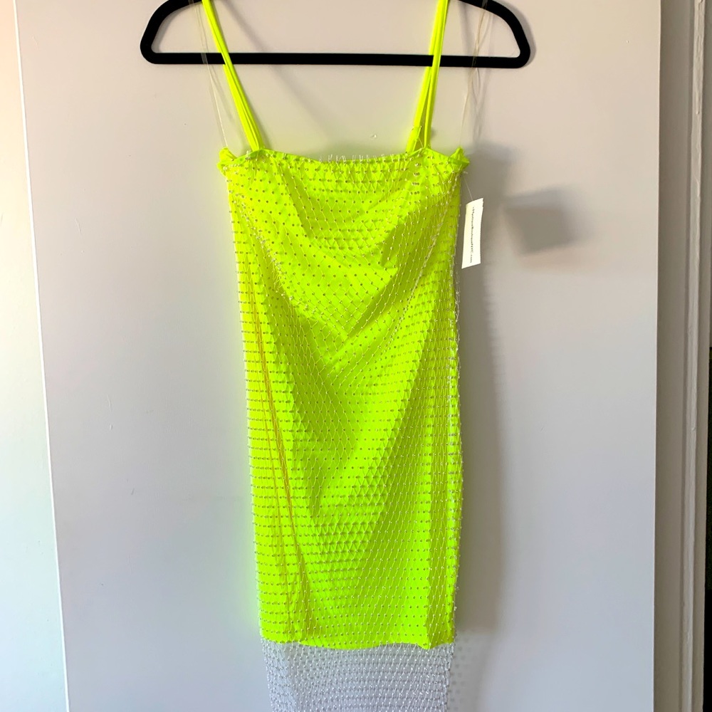 mystique boutique mini rhinestone net dress. LIME